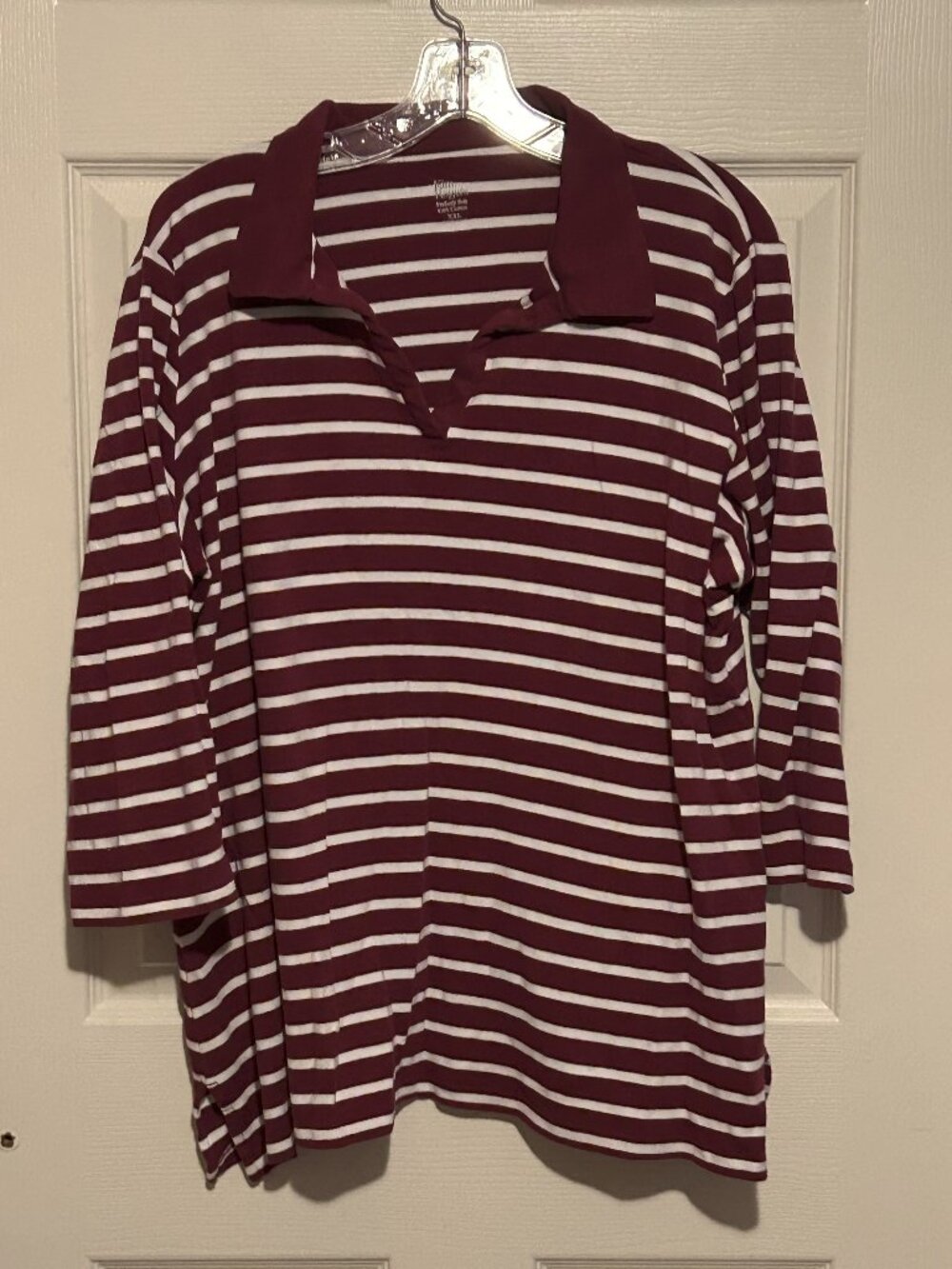 Kim Rogers Red & White Striped 3/4 Sleeve Polo Shirt sz XXL